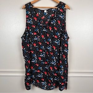 Torrid Black Polka Dot Floral Blouse Top Shirt Plus Size 3X 22-24‎ Sleeveless
